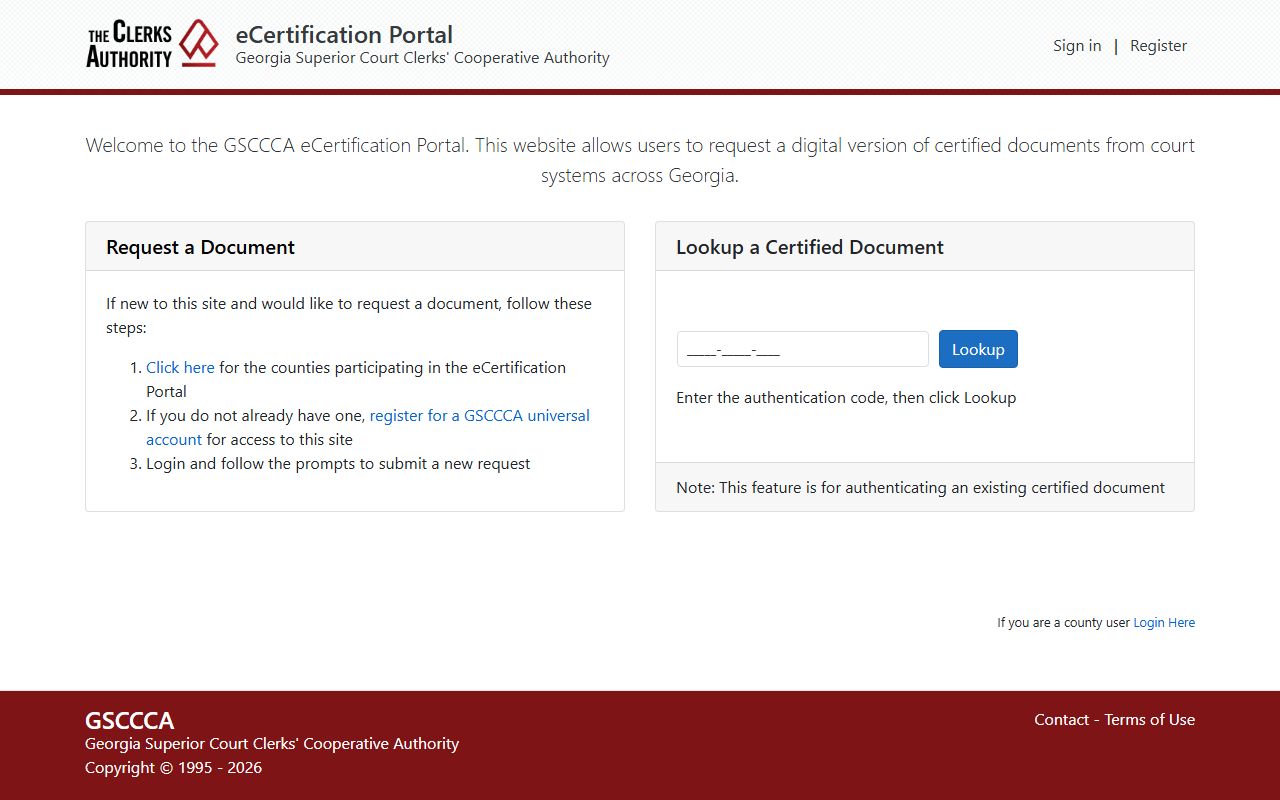 Berrien County Clerk of Superior Court eCert certified records