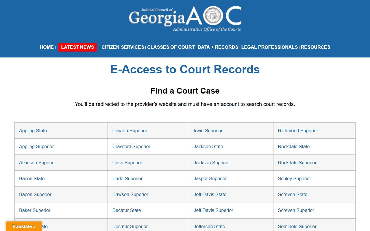 Berrien County court records Georgia Courts e-access page