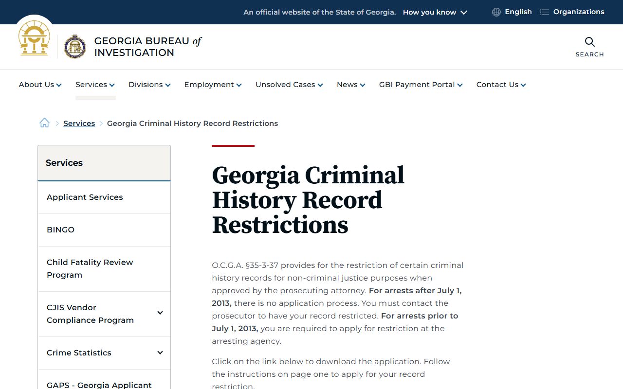 Berrien County criminal court records GBI record restriction page