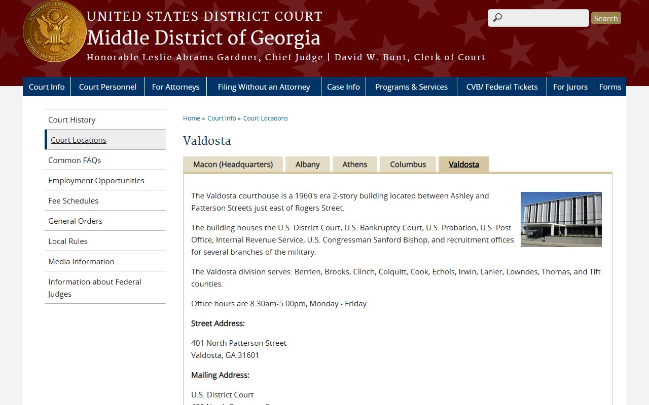 Berrien County Superior Court records Valdosta federal division