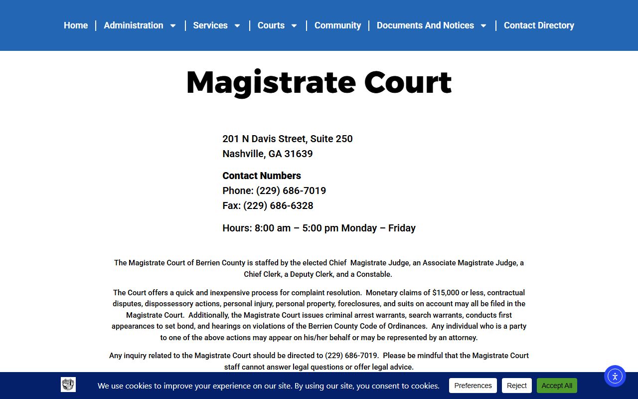 Berrien County warrant records Magistrate Court source