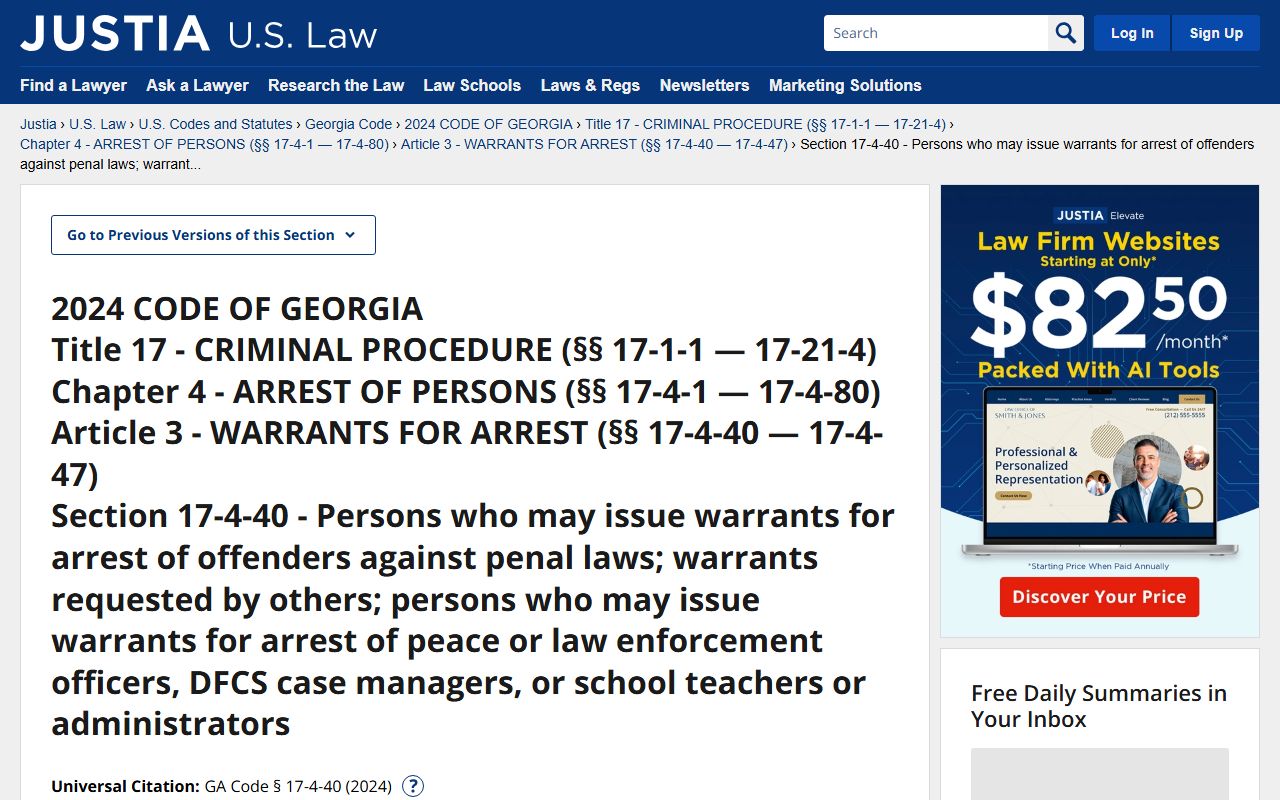 Berrien County warrant records Georgia arrest warrant statute