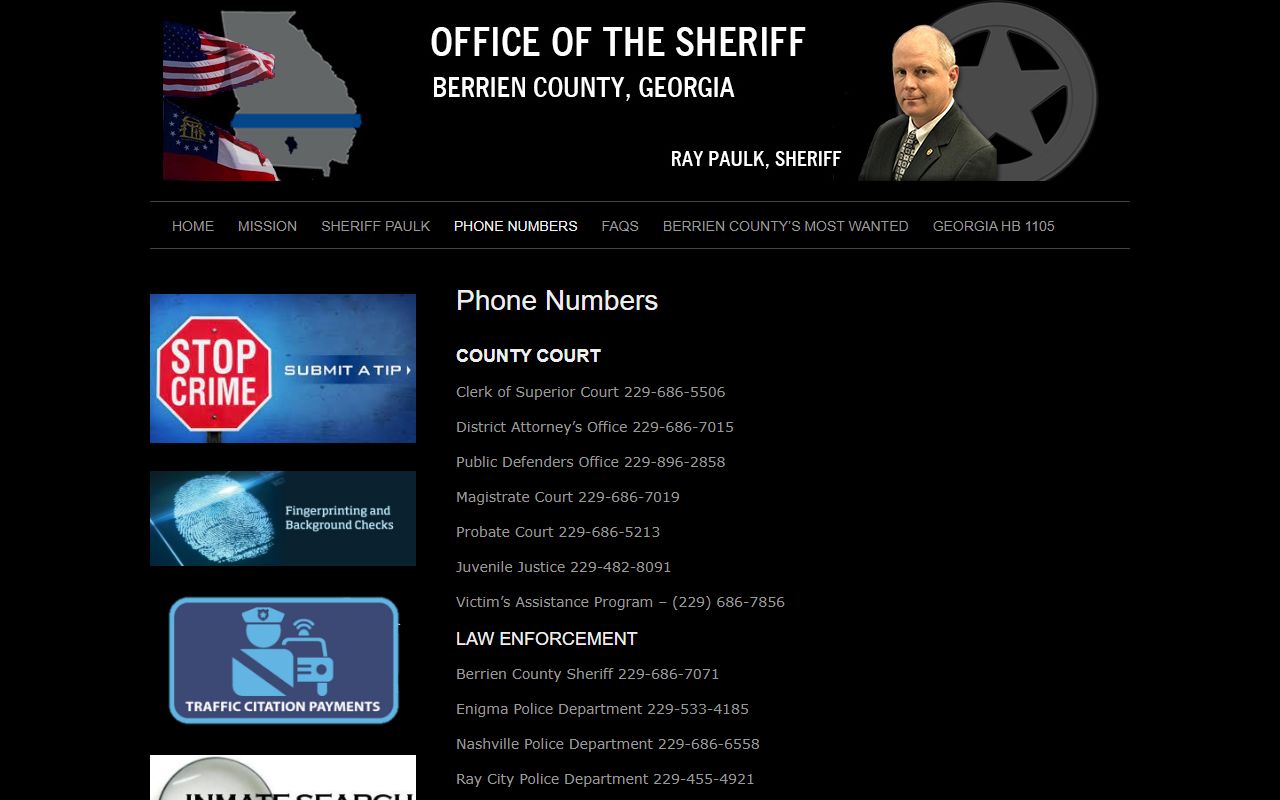 Berrien County warrant records sheriff phone contacts